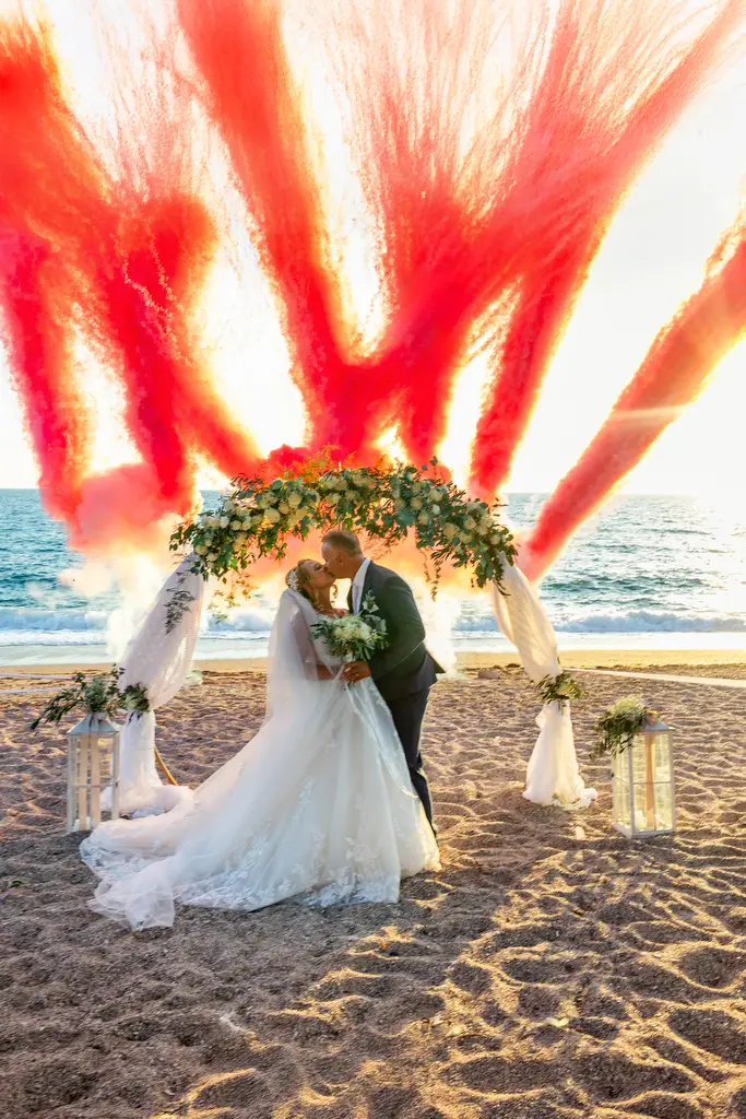 colorful fireworks wedding preveza